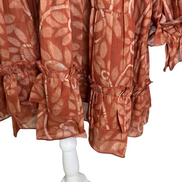 Kleid for Her Ruffle Leaf Print Mini Dress Rust Size S - Picture 5 of 10